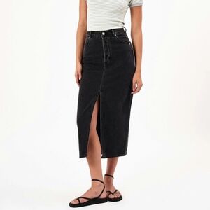 Rolla's Chicago Midi Denim Skirt in Ash Black High Rise Front Slit - 31
